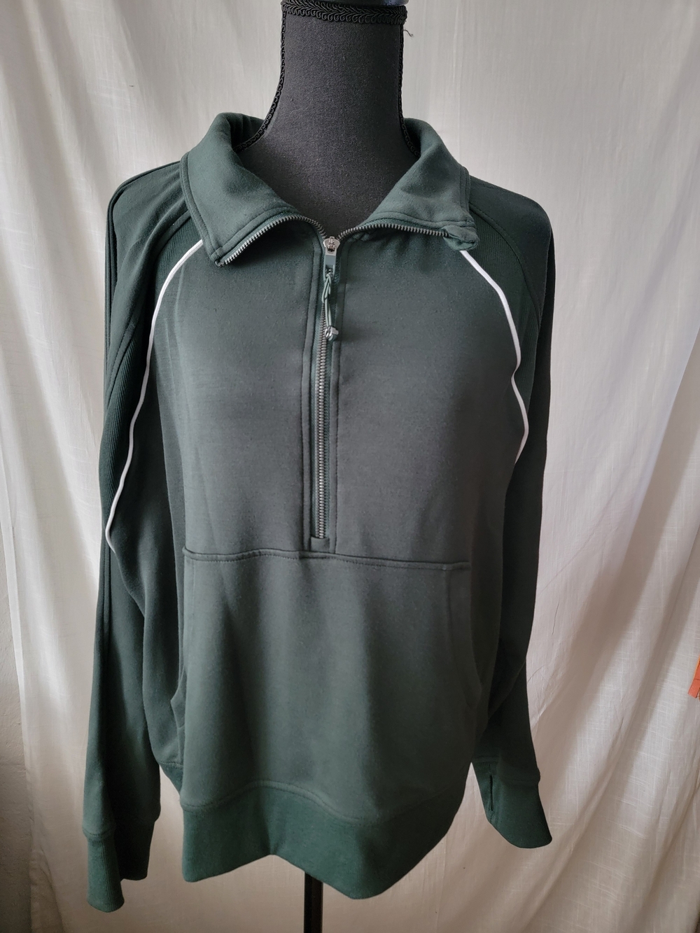 Women's Danskin Forest Green Half-Zip Pullover with White Piping/XL
